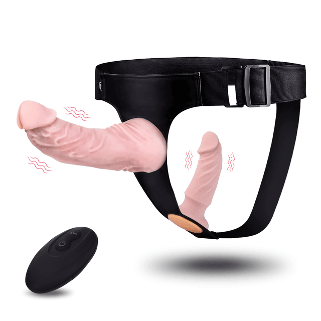 Doppeldildos – Silikon-Umschnalldildo mit abnehmbarer Steuerung und Vibration