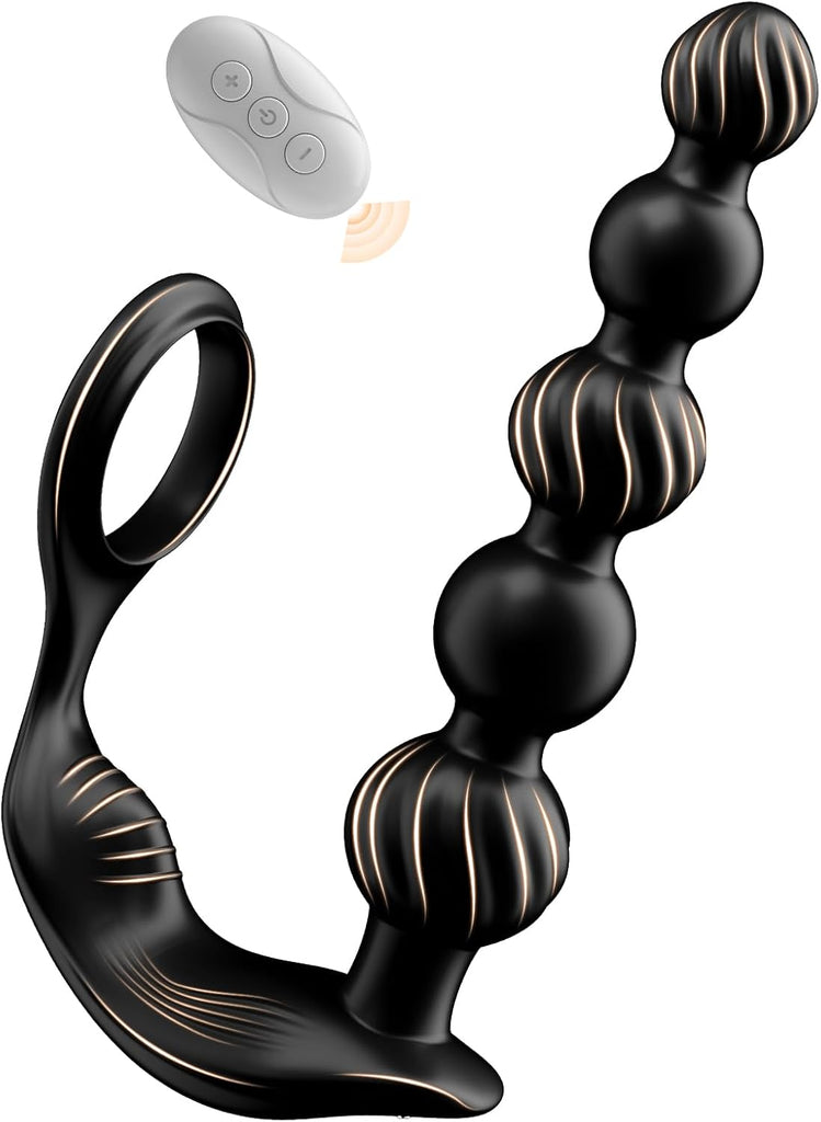 Sex Spielzeug für die Männer, Anal Plug Prostata Massagegerät Buttplug Penisring mit 10 Vibrierenden Modi, Prostata Stimulation mit 5 Analperlen, Wasserdichtes Sex Toyset für die Paare