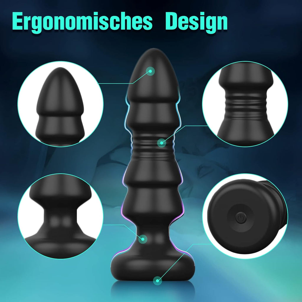 Anal Vibratoren Analvibrator, Buttplug mit 5 Teleskopmodi, Prostata Stimulator mit Fernsteuerung, Anal Butt Plug Dildo Vibrationen Sexspielzeug für Männer Frauen Paare (Dunkelschwarz)
