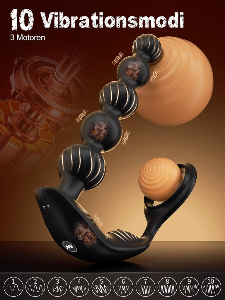 Sex Spielzeug für die Männer, Anal Plug Prostata Massagegerät Buttplug Penisring mit 10 Vibrierenden Modi, Prostata Stimulation mit 5 Analperlen, Wasserdichtes Sex Toyset für die Paare