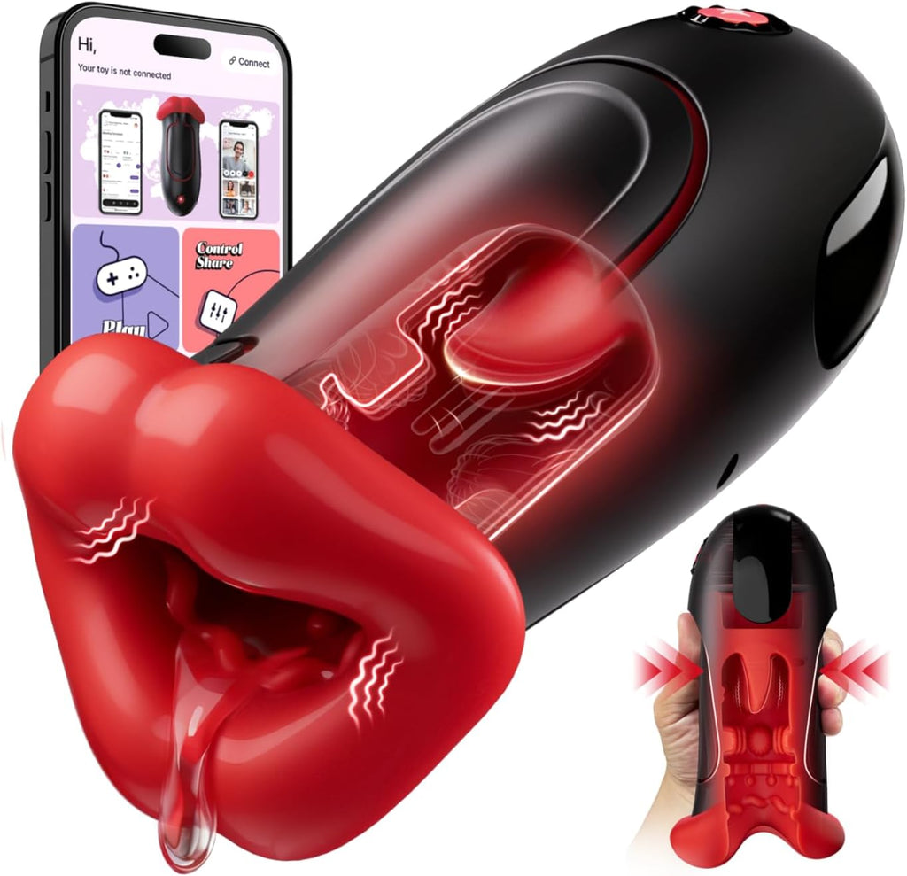 Masturbieren für Männer Masturbator, App-Steuerung Sex Spielzeug für die Männer Masturbatoren Quetschbarer Blowjob mit 10 vibrierenden Zungen und internen, sexspielzeug für männer solo Pocket Pussy