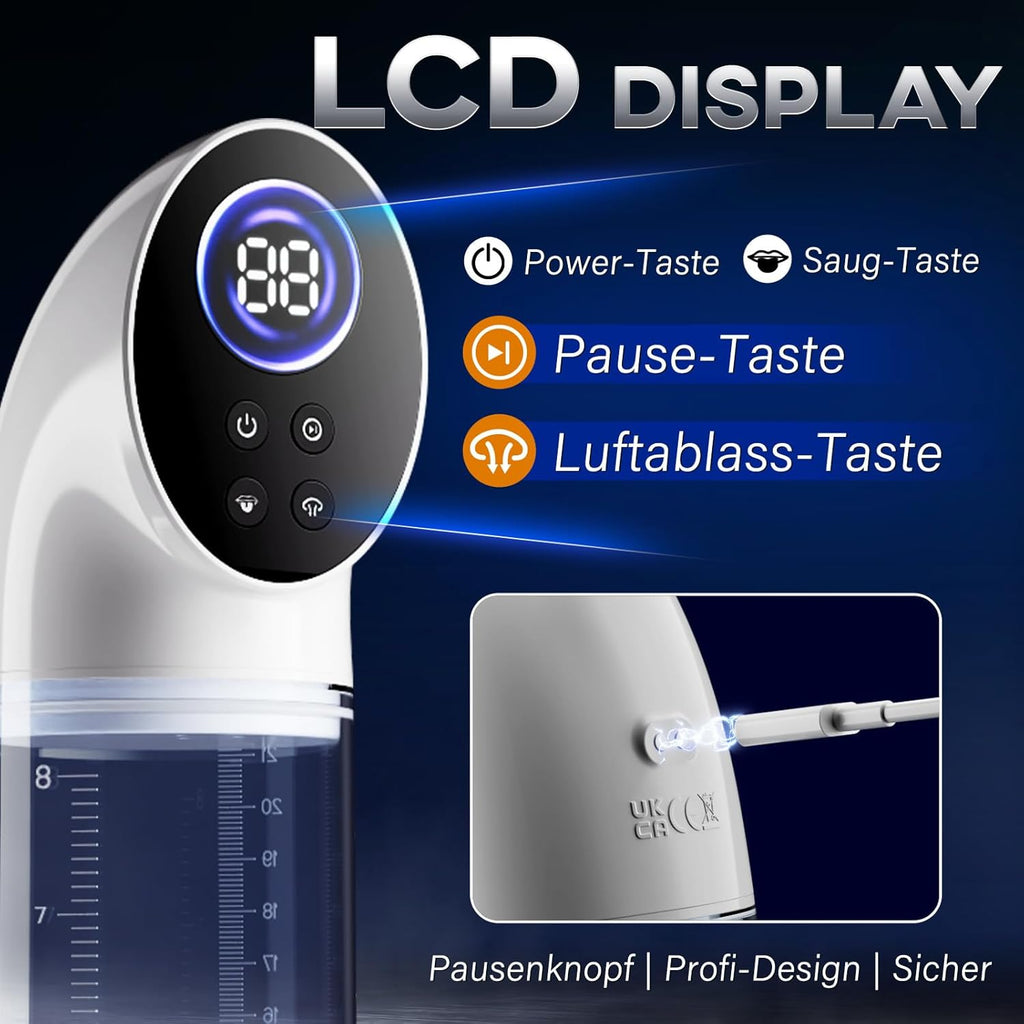 Penispumpe für Penisvergrößerung mit 6 Saugstufen, LCD-Display elektrische Penis Pumpe Vakuumpumpe Sex Spielzeug für Männer zum masturbieren für Männer mit Taschenmuschi Masturbator Penisring