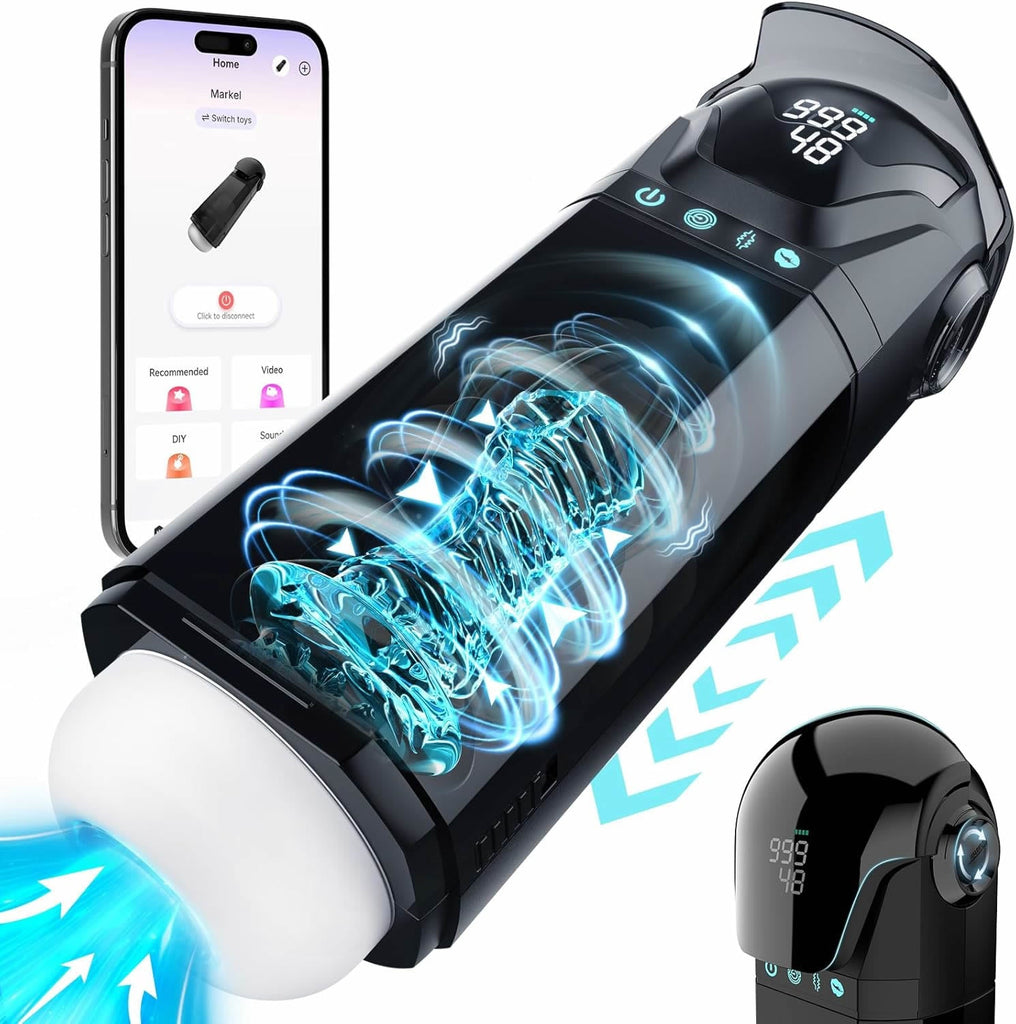 PRONFANS Sex Spielzeug für die Männer Masturbator, 9 Saugen & Stöße & Vibratorensets 3D Pussy Masturbieren für Männer Penispumpe, APP Taschenmuschi Blowjob Sexspielzeug Masturbatoren Penis Sex Toys