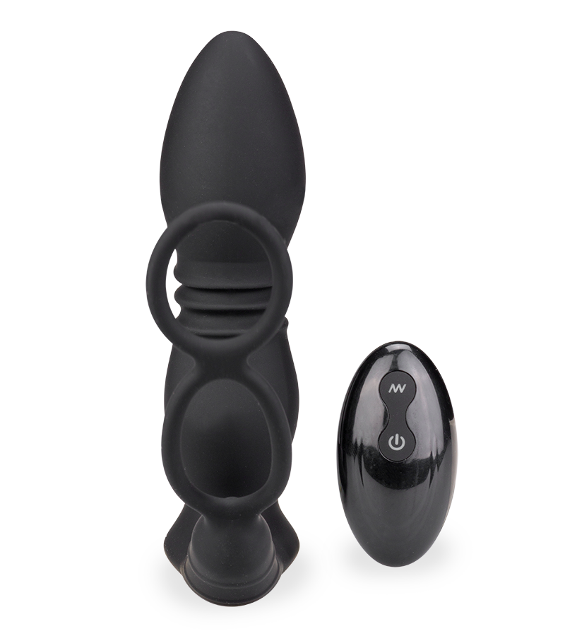 Analplug mit Stoßfunktion, Vibration und Cockringen Luck