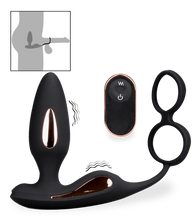Load image into Gallery viewer, Analplug mit Vibration und Doppel-Cockring Domino