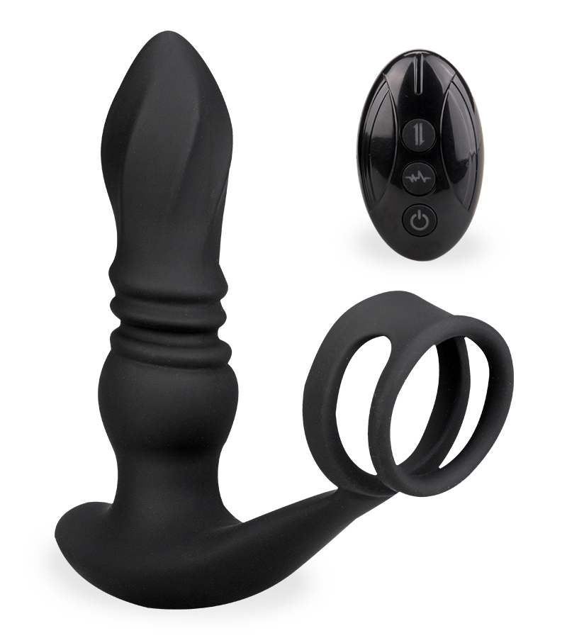 Analplug mit Vibrations- und Stoßfunktion und Doppel-Cockring Toronto