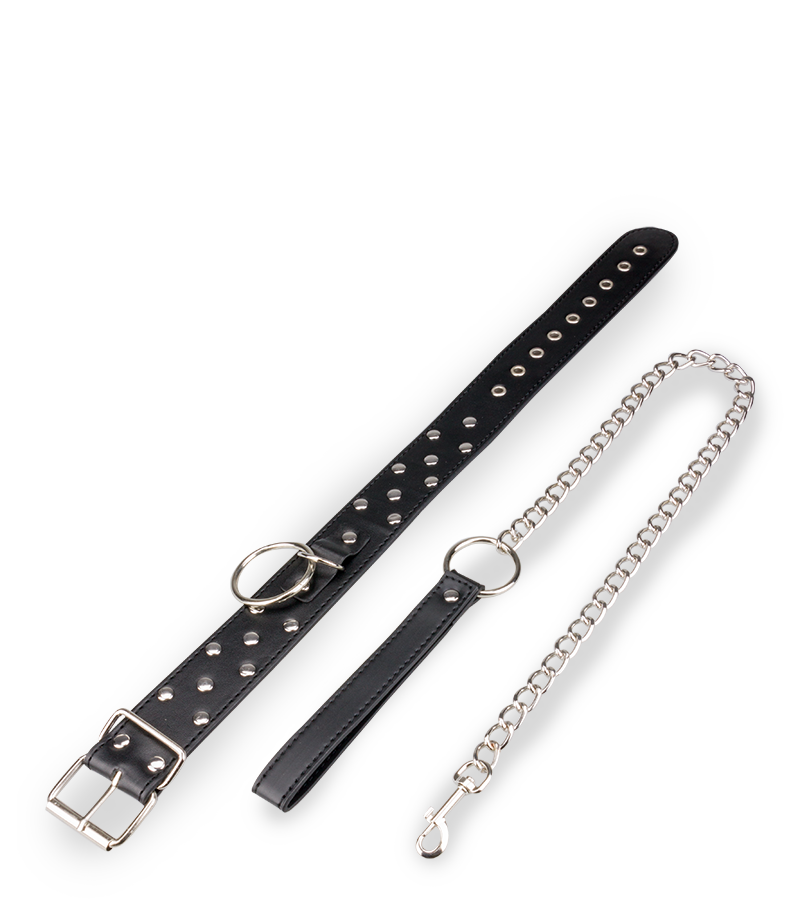 BDSM-Halsband mit Flachnieten, O-Ring und Leine