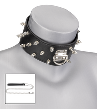 Load image into Gallery viewer, BDSM-Halsband mit Killernieten und Kette