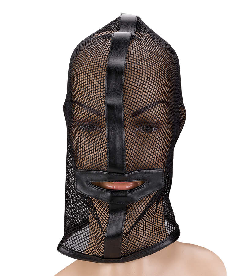 BDSM-Kopfhaube aus Netzstoff mit Mund-Öffnung