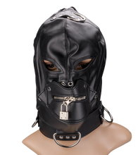 Load image into Gallery viewer, BDSM-Kopfmaske mit Reißverschluss am Mund und Schloss