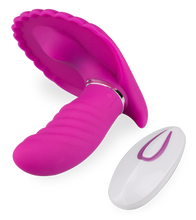 Load image into Gallery viewer, Butterfly-Vibrator in Muschelform mit Innendildo