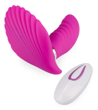 Load image into Gallery viewer, Butterfly-Vibrator in Muschelform mit Innendildo