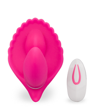 Load image into Gallery viewer, Butterfly-Vibrator in Muschelform mit Innendildo