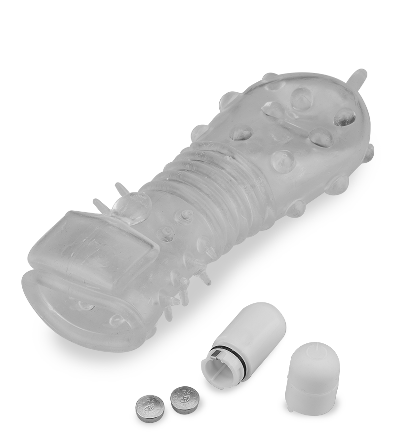 Durchsichtige Vibro-Penishülle mit Noppen