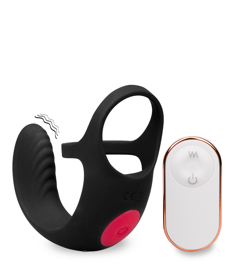 Ferngesteuerter Hoden-Massager mit Doppel-Cockring Shape