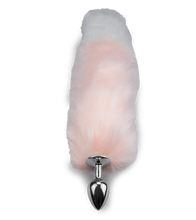 Load image into Gallery viewer, Foxtail-Buttplug aus rosa-weißem Kunstfell