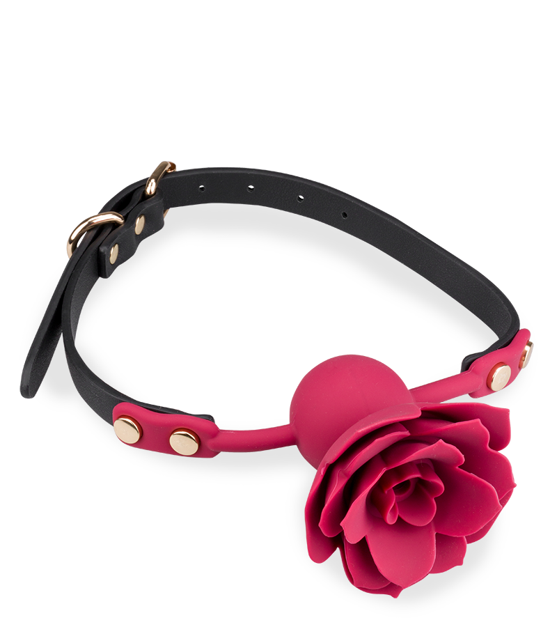 Gagball aus Silikon und Kunstleder mit Rosen-Dekor