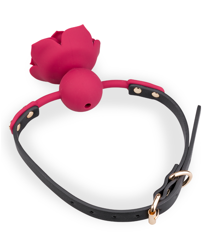 Gagball aus Silikon und Kunstleder mit Rosen-Dekor