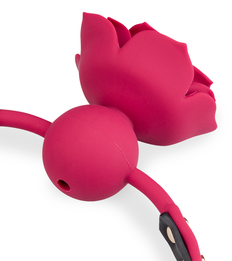 Gagball aus Silikon und Kunstleder mit Rosen-Dekor