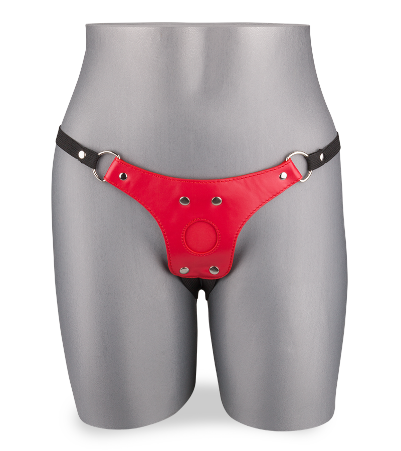 Roter Ledergurt für Strap-On-Dildo