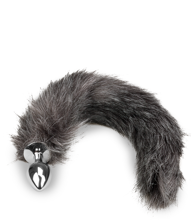 Schwanz-Buttplug mit grauem Wolfschwanz