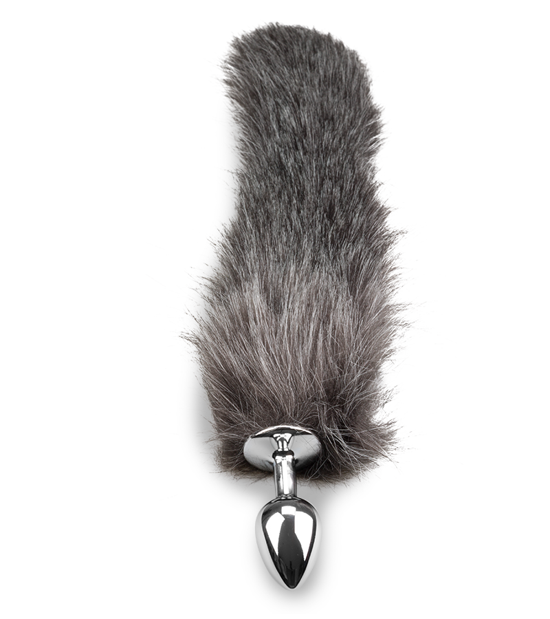 Schwanz-Buttplug mit grauem Wolfschwanz