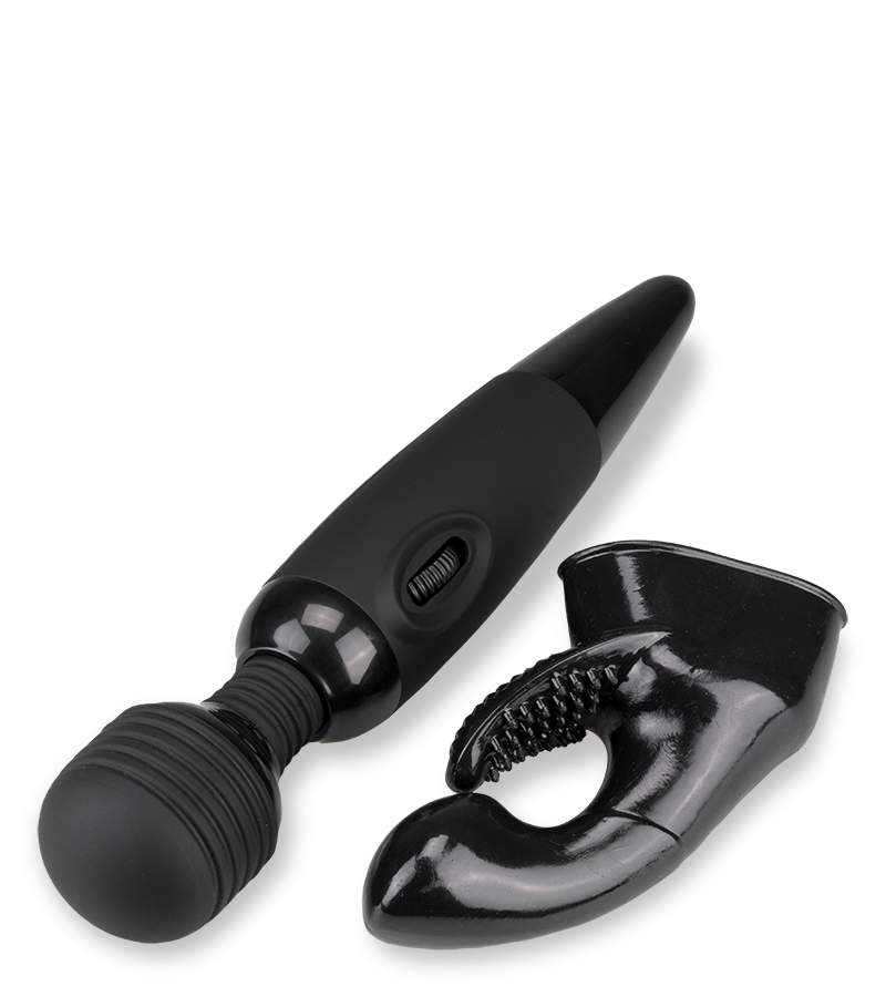 Schwarzer Fantasy Wand Massager mit 2 Aufsätzen