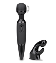 Load image into Gallery viewer, Schwarzer Fantasy Wand Massager mit 2 Aufsätzen