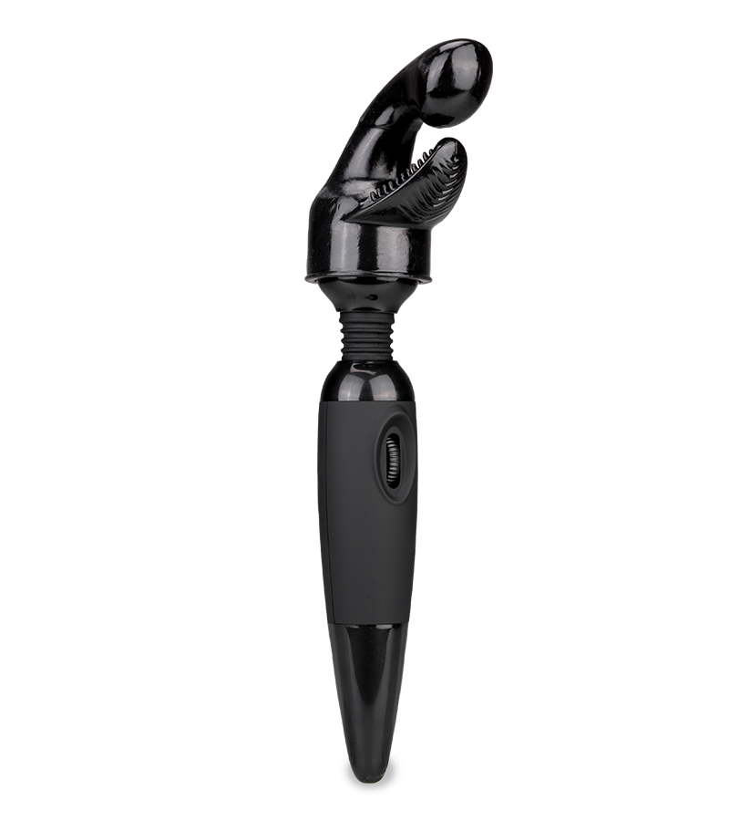 Schwarzer Fantasy Wand Massager mit 2 Aufsätzen