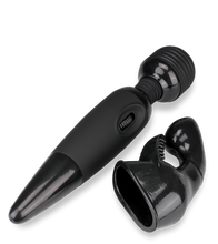 Load image into Gallery viewer, Schwarzer Fantasy Wand Massager mit 2 Aufsätzen