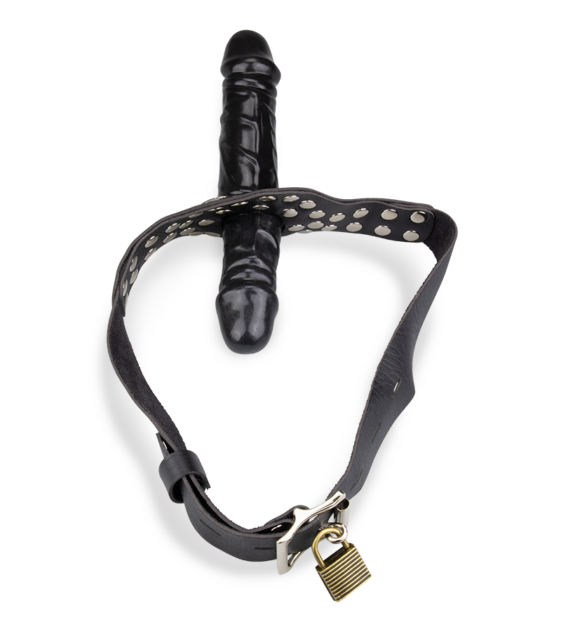 Schwarzer Mundknebel mit 2 Dildos