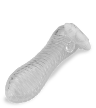 Load image into Gallery viewer, Transparentes gerilltes Penissleeve mit Vibration