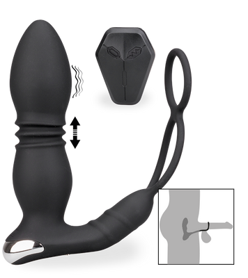 Vibrierender Analplug mit Stoßfunktion und Doppel-Cockring Paolo